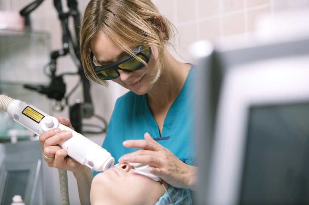 Woman having a laser skin treatment